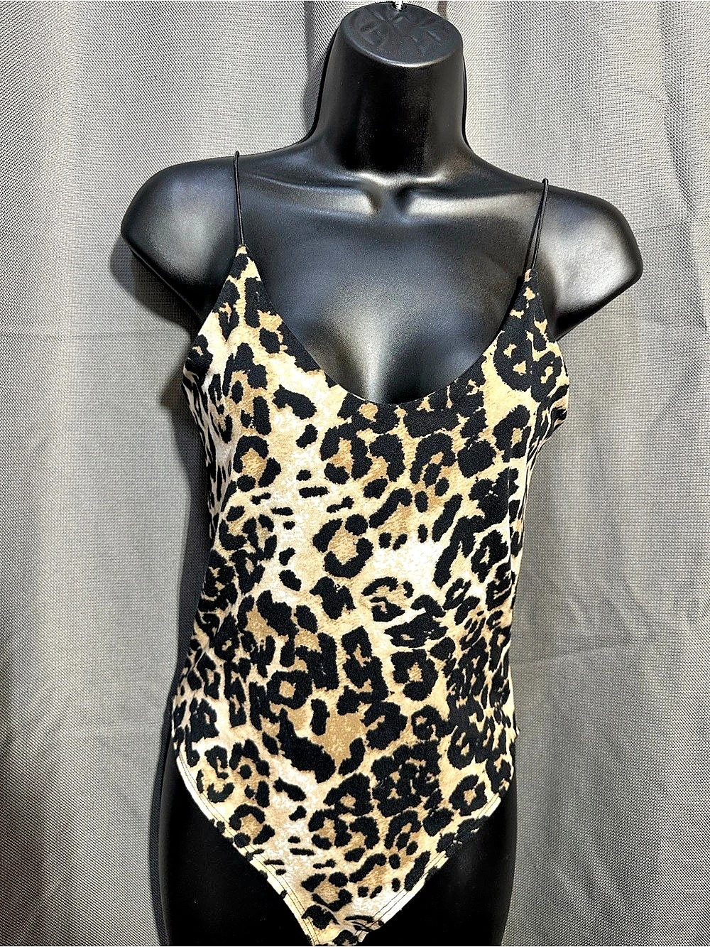 Gaze Leopard Print Strappy Cami Bodysuit One-Piece Medium